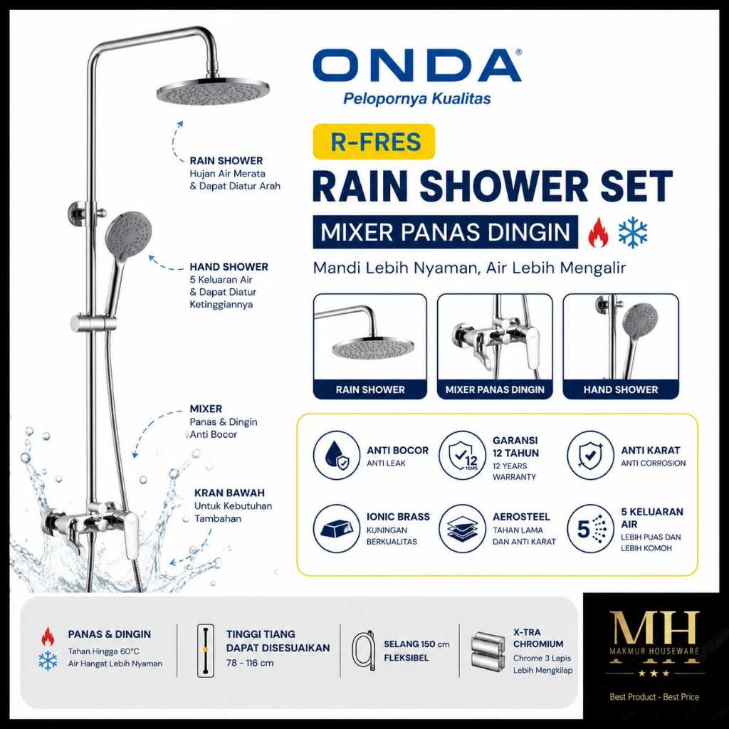 TIANG SHOWER SET PANAS DINGIN MERK ONDA / SHOWER TIANG KOMPLIT SET ONDA PANAS DINGIN