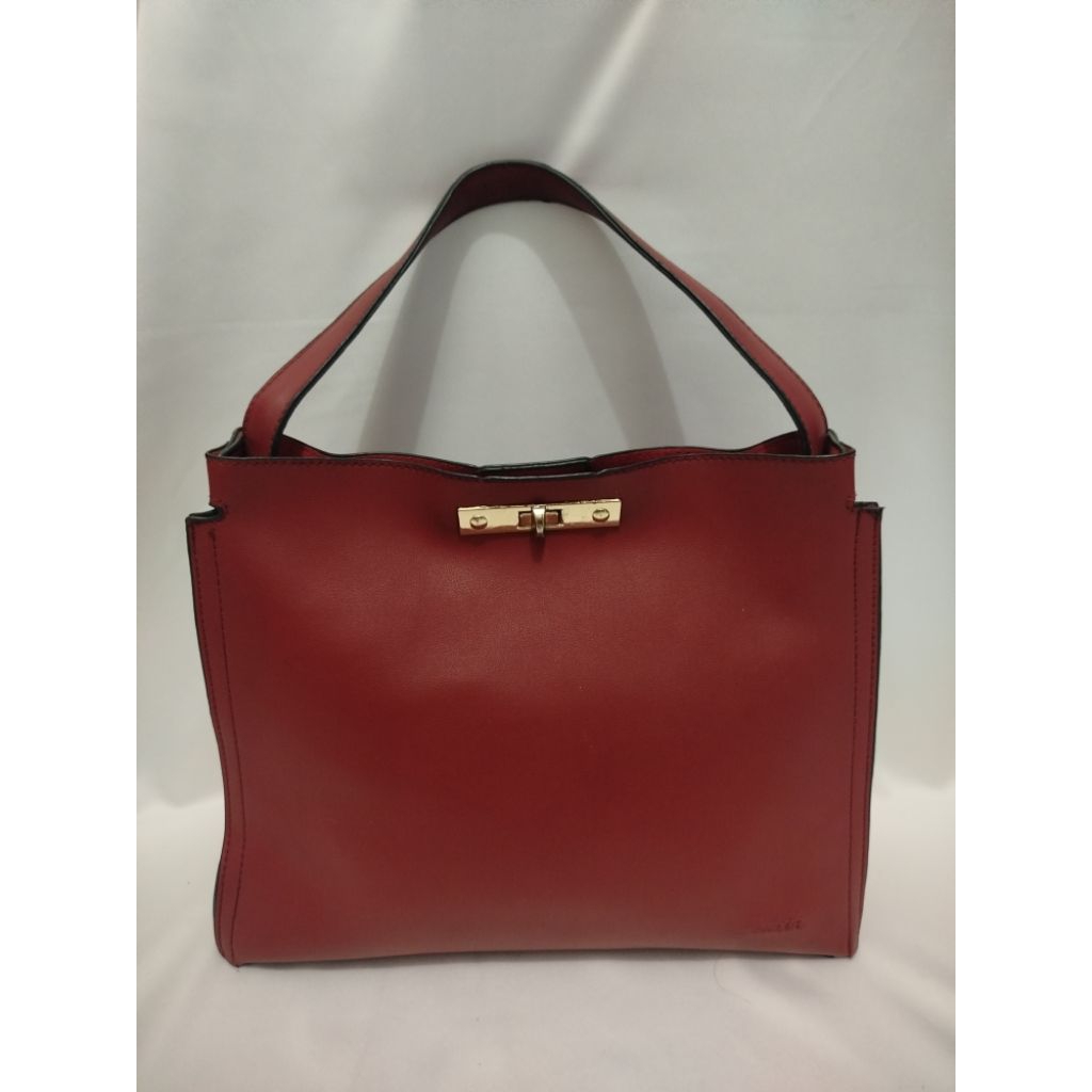 Tas Wanita ORIGINAL JUSTIN BAGS 2 in 1 Preloved Handbag Shoulder Bag Kulit Halus Merah Maroon Free P