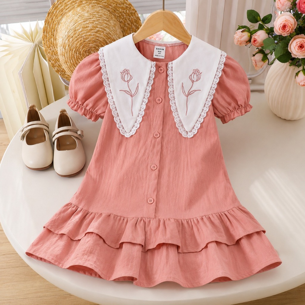 Aira Dress Selutut 1-5 Tahun Bordir Bunga Dress Princess Anak Rayon Premium Panjang Selutut