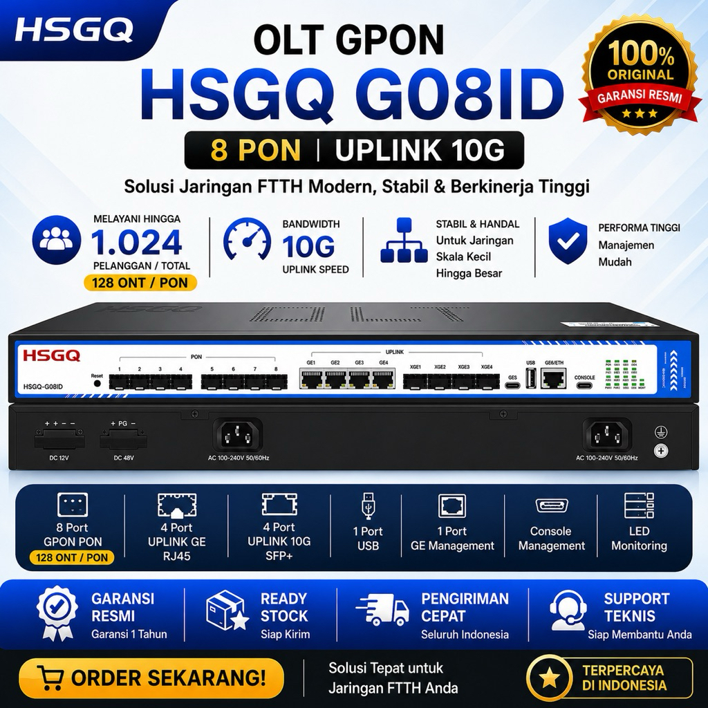 New OLT GPON 8 PON HSGQ Type G008ID 10G Uplink