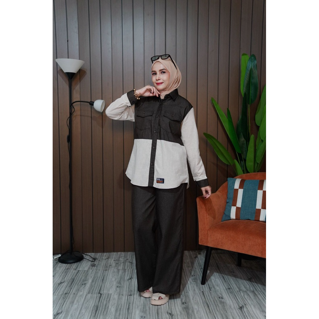 GYL Set Denim Kulot Coklat Tua