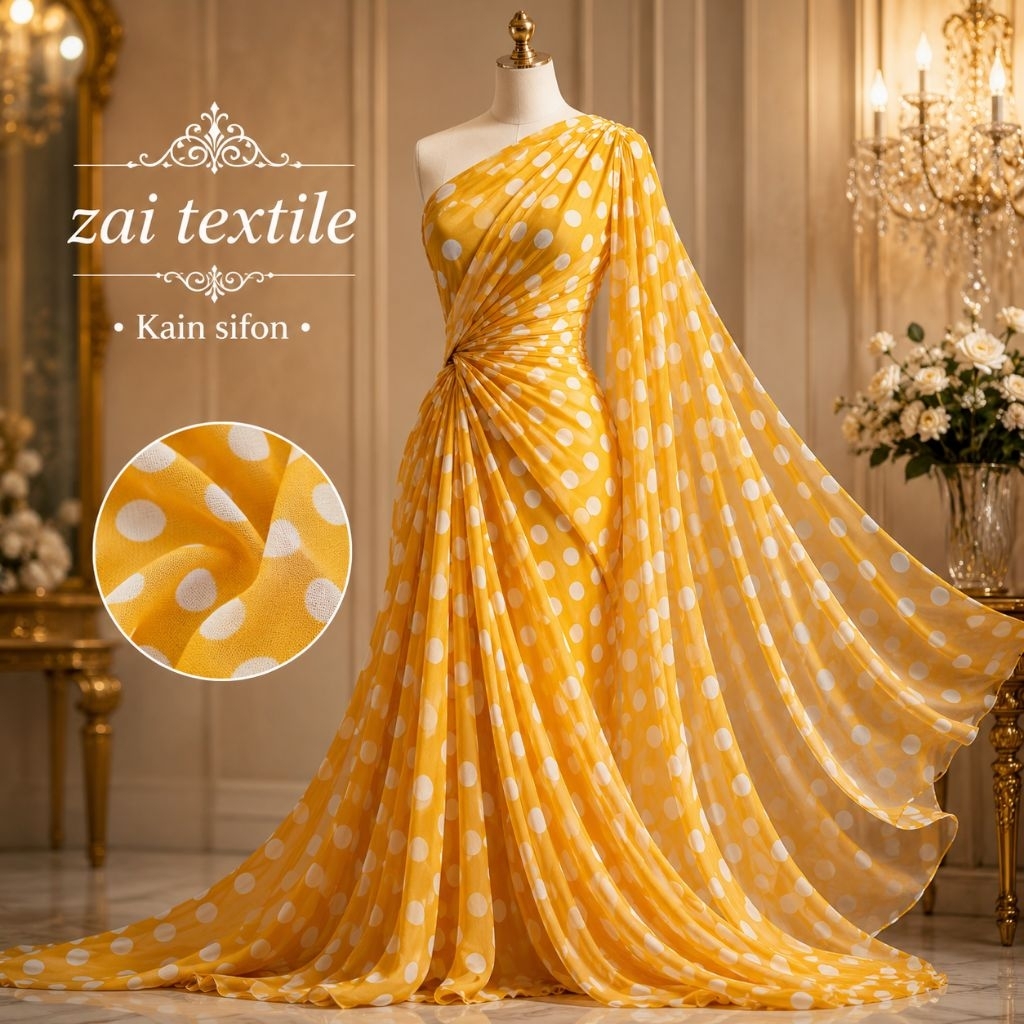 kain sifon motif polkadot - kain sifon - kain chiffon motif - kain chiffon