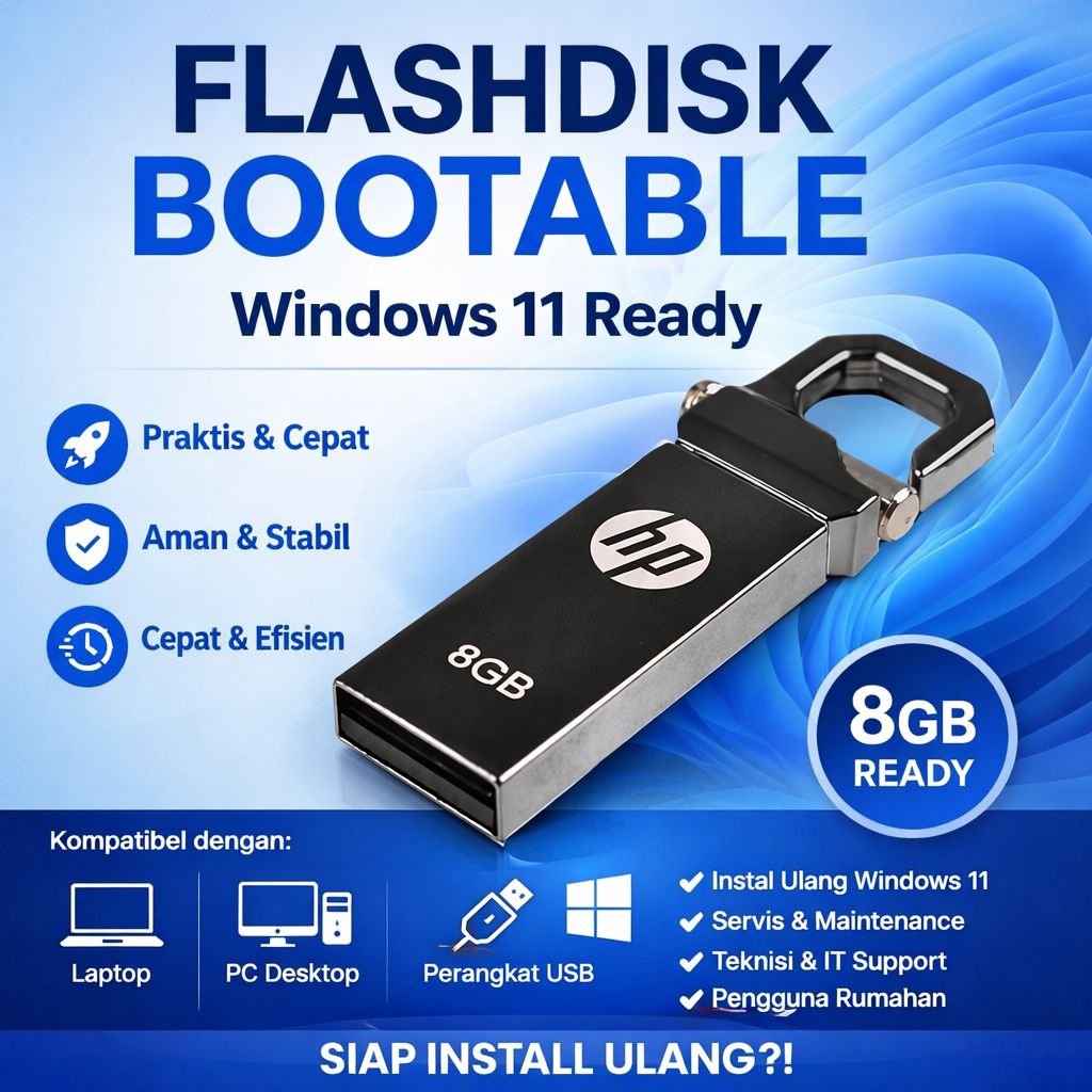 Flasdisk Bootable Windows 11 64 Bit USB Installer 8GB Siap Install Ulang