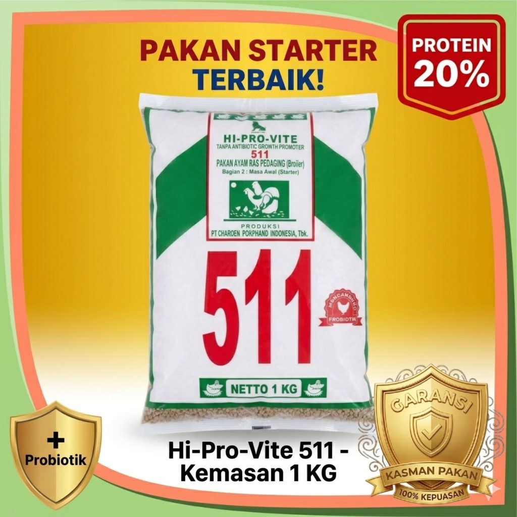 Pakan Anak Ayam Broiler 511 Hi-Pro-Vite 1Kg Voer Starter Masa Awal
