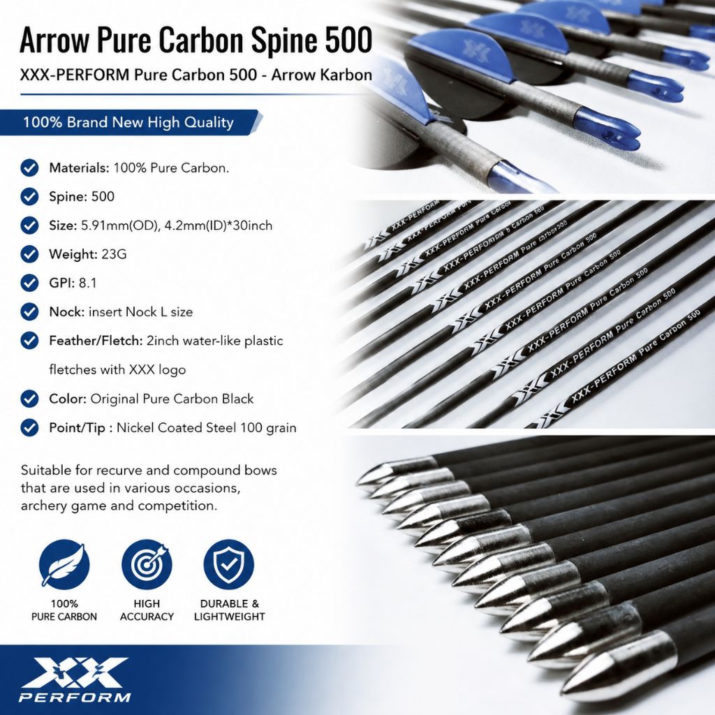 XXX-PERFORM Arrow Pure Carbon Spine 500 30 Inch Arrow Carbon Recurve Compound Archery