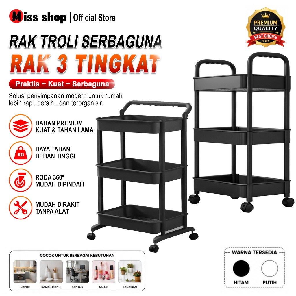 (MS)Rak Troli 3 dan 4 Susun Rak Salon Rak Penyimpanan Dapur Rak Kosmetik Rak Serbaguna