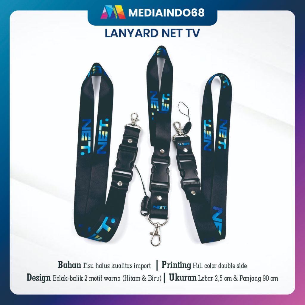 NET TV Lanyard, Strap ID, HP/Flashdisk Printing Digital (Paket Lengkap Exclusive)