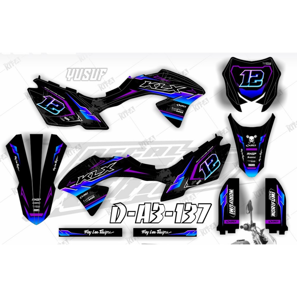 decal klx 150 bf ungu putih