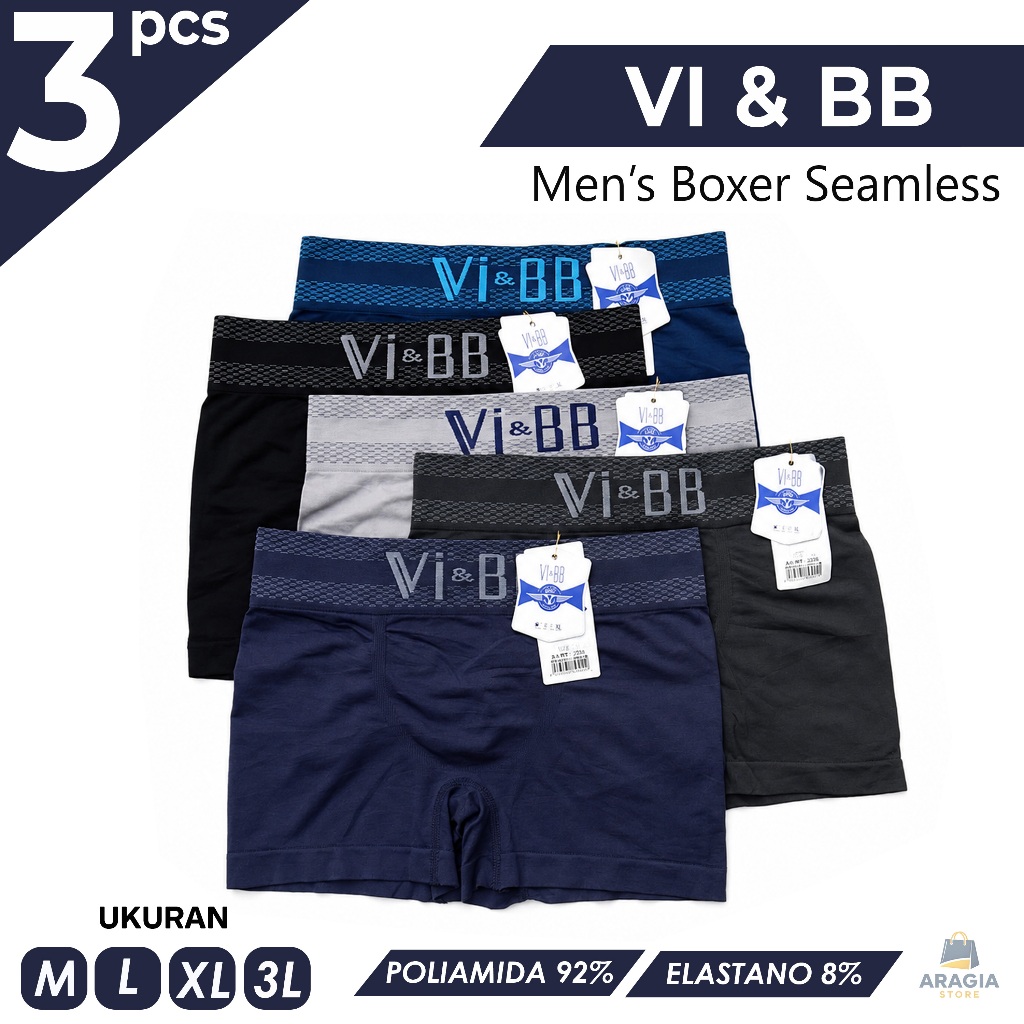 ( 3 Pcs ) CD Boxer Vi-BB Elastis Jumbo Pria Dewasa, Celana Dalam Pendek Vi BB ViBB Vi&BB