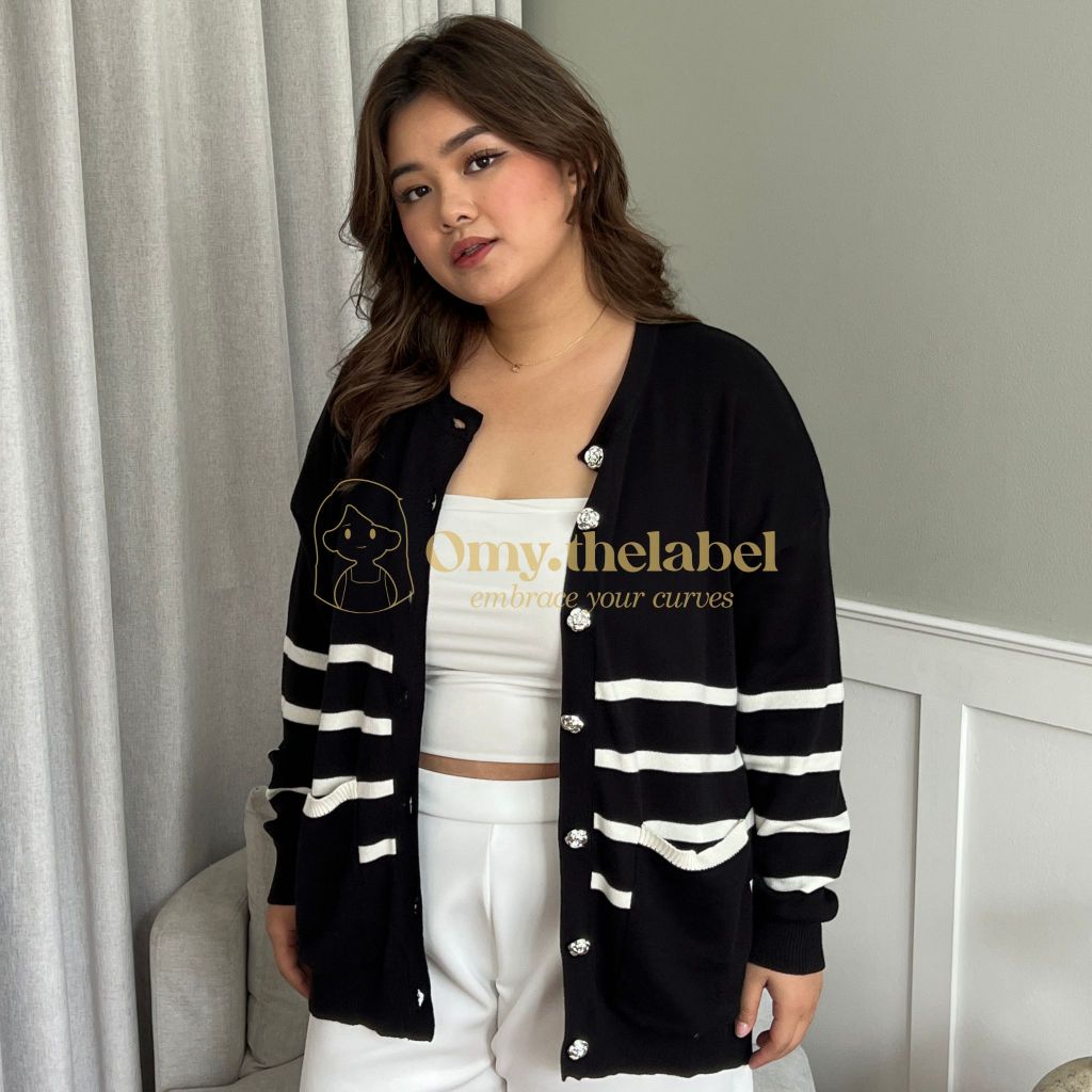[OMY] Jolene Cardigan - Cardigan Stripe Katun Premium Big Size/ Plus Size LD120/LD130/LD140/LD150
