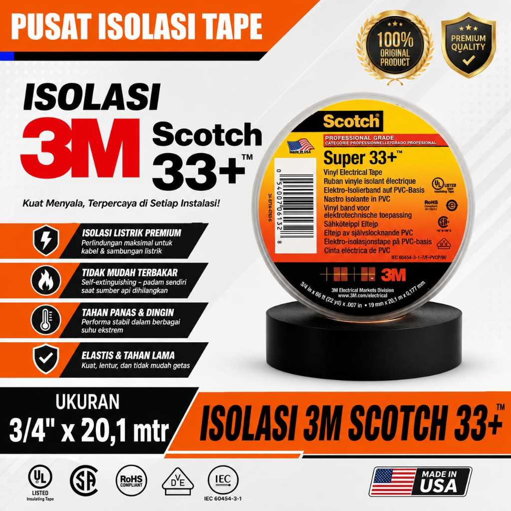 Isolasi 3M Scotch 33+ Isolasi 3M Original