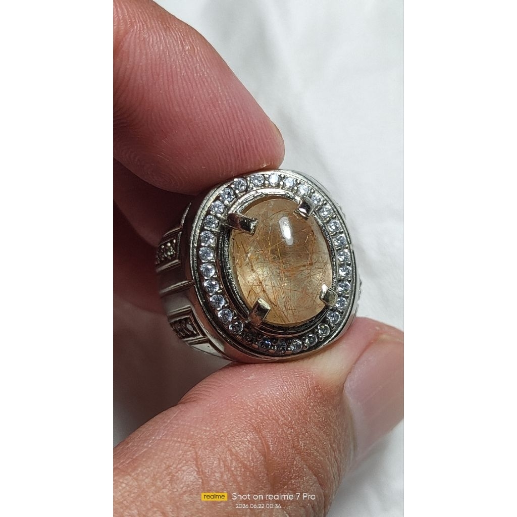 cincin natural batu kecubung rambut emas