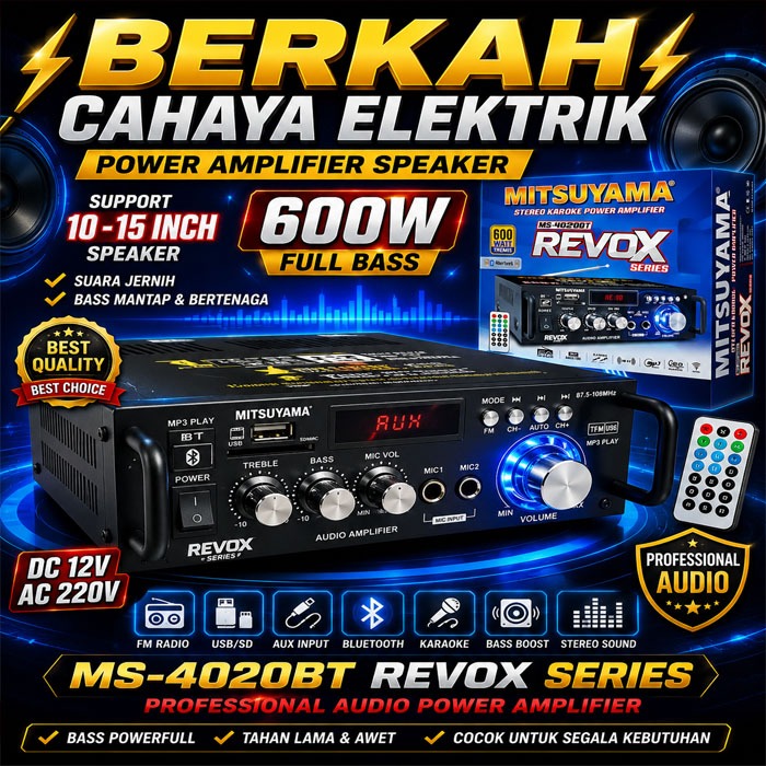 Power Amplifier MITSUYAMA REVOX | Amplifier Bluetooth MINI Fleco Audio Power MS-4020BT REVOX 600W