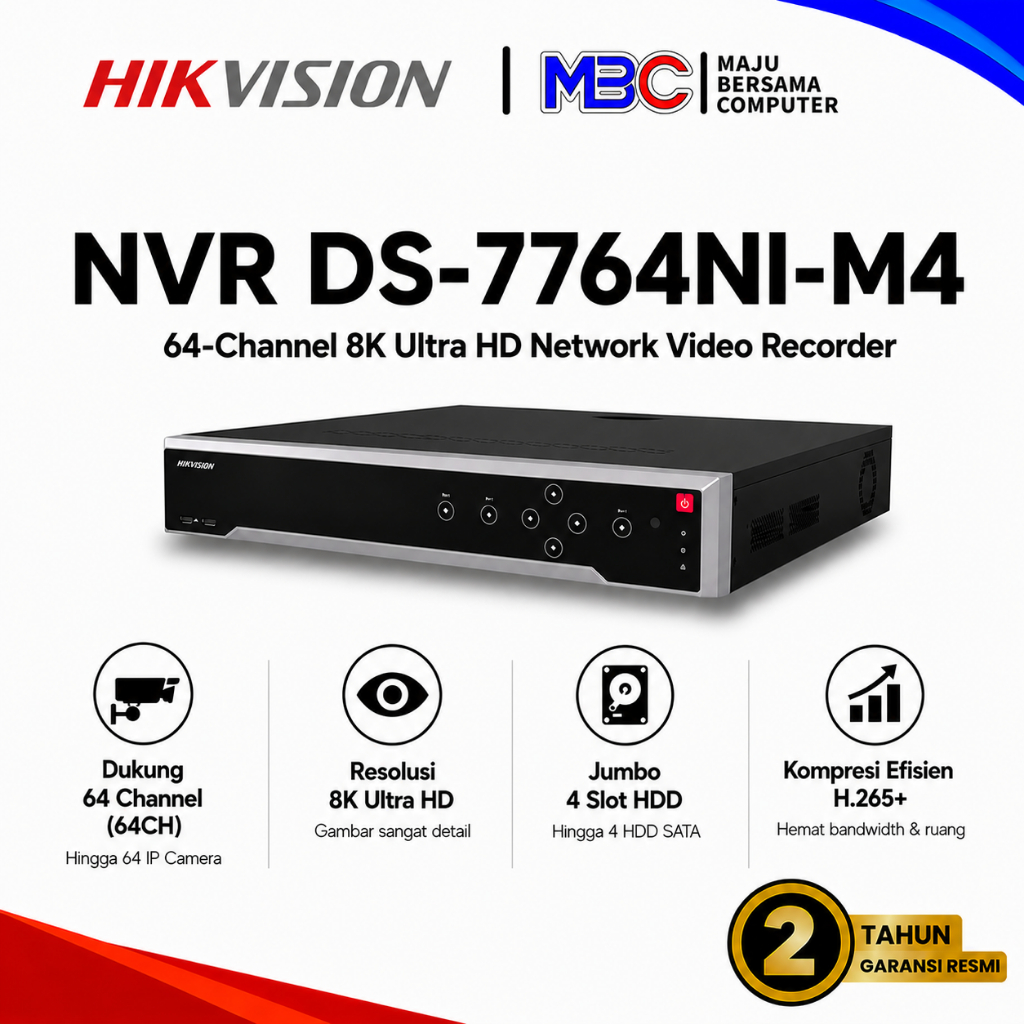 NVR Hikvision 64CH DS-7764NI-M4 64 Channel CCTV IP Camera UP TO 32MP H.265+ ONVIF Non PoE HDD 16TB  