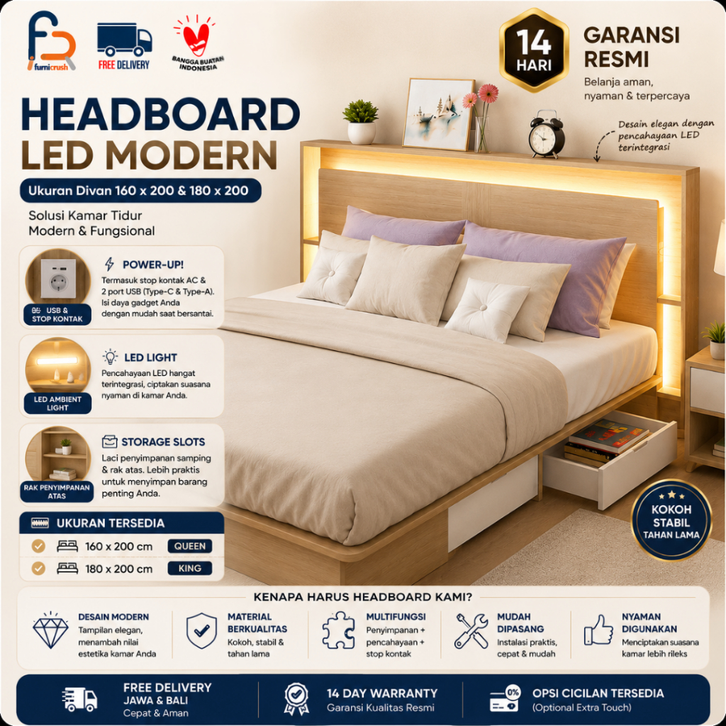 Furnicrush Headboard Kasur / Sandaran Kasur / Sandaran Dipan / Dipan Tempat Tidur / Sandaran kasur u