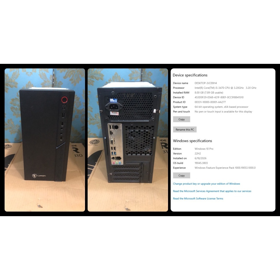 pc/cpu bekas murah hp tower i5 4570 ram 8gb ssd 256gb.siap pakai.sudah test running.sudah terinstal 