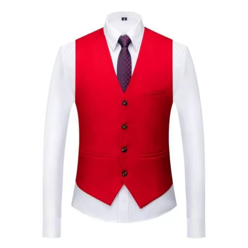 Vest Muslim Bahan Jas Full Furing - Rompi Koko - Rompi Muslim Merah Cabe