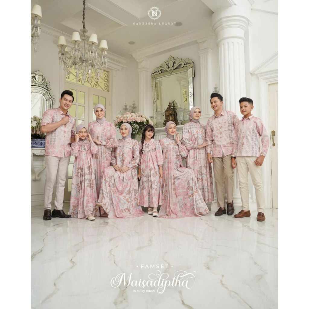 READY / MAISADIPTHA FAMSET (MILKY BLUSH) (HIJAB TERJUAL TERPISAH) NADHEERA LUXURY TERBARU / FAMSET T