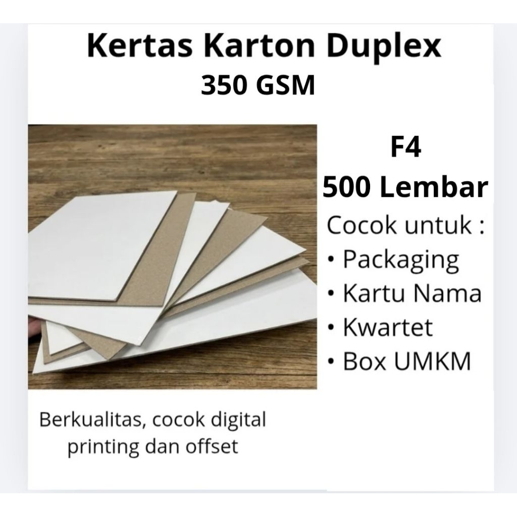 Kertas Karton Duplex Premium 350 GSM F4 Isi 500 Lembar | Bahan Packaging & Box Makanan