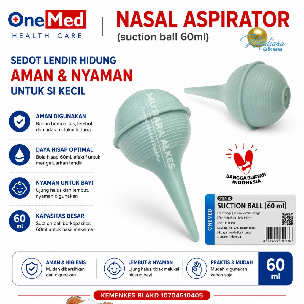 Onemed Ear Syringe Suction Ball 60ml / Aspirator Penyedot Kotoran Telinga & Ingus Bayi Karet Lembut 