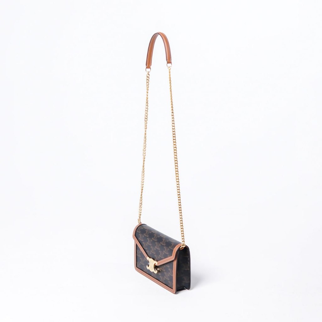 Tas TRIOMPHE BLACK TAN WOC WALLET ON CHAIN BAG 100% ORIGINAL