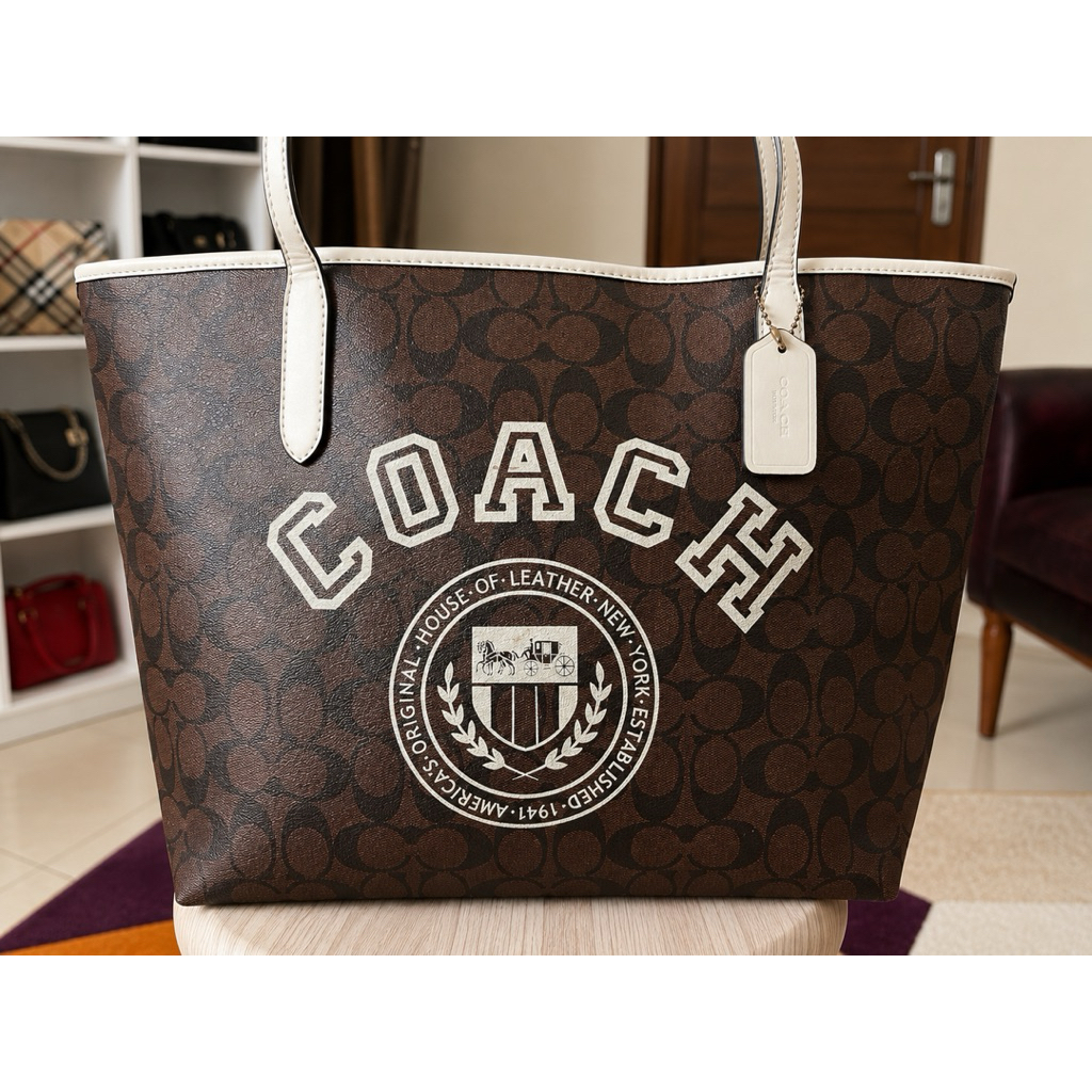 preloved coach tote varsitu signature