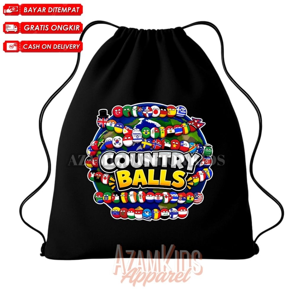 (BISA COD) Tas Serut String Bag Anak Country Ball Free Nama / Tas Serut Ransel Anak Country Ball