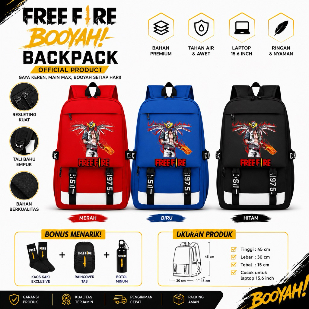 Tas Ransel Anak Import Kekinian - Tas Ransel Anak Sekolah Laki-laki TK-PAUD-SD karakter [[ FREE FIRE