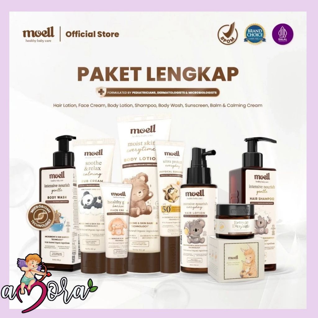 AMORA - MOELL Skincare Bayi & Anak Formulasi Dokter - Face Cream | Sunscreen SPF50 | Body Lotion