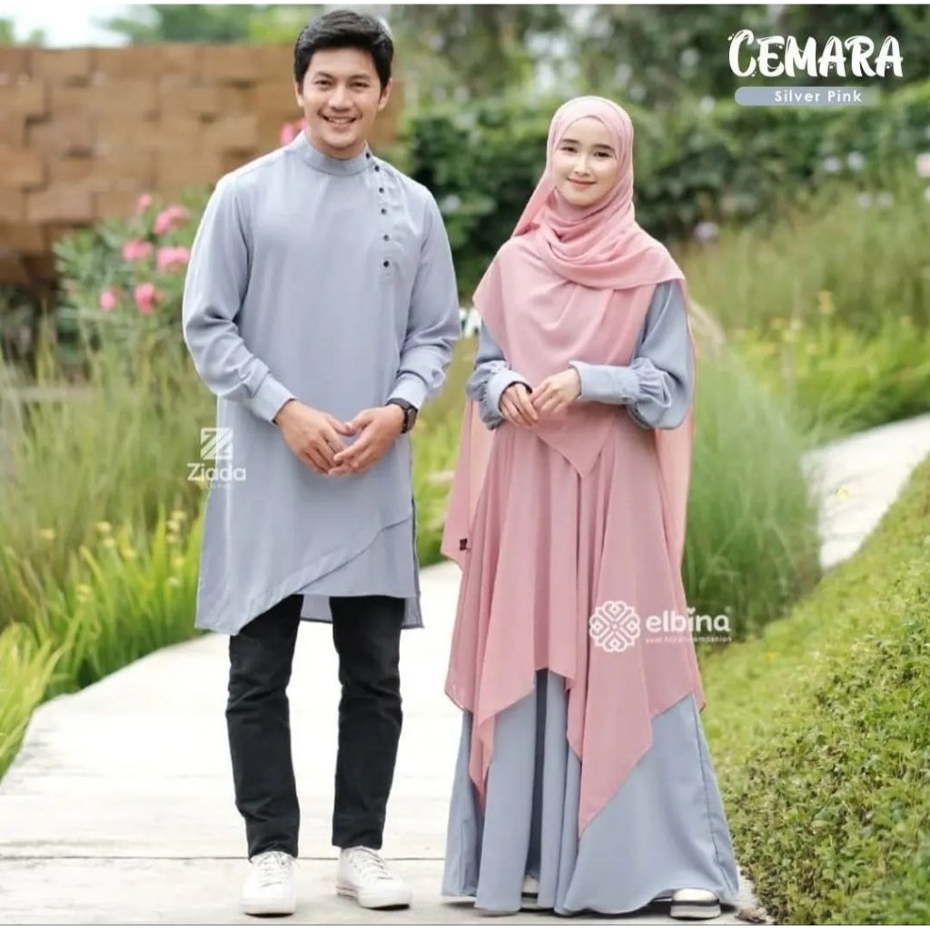 (PRELOVED) ELBINA HIJAB CEMARA DRESS PINK-SILVER L