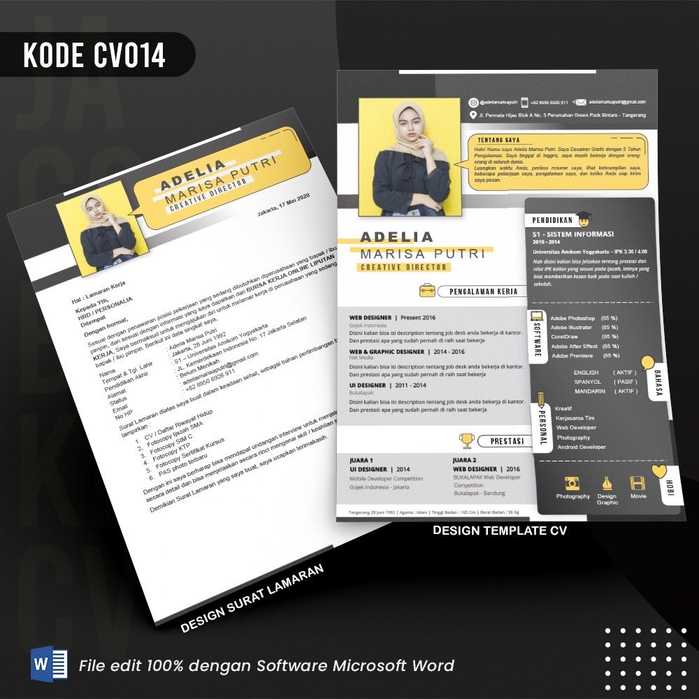 Template CV Siap Edit 100% dengan Ms.Word - JagoBikinCV Kode 014