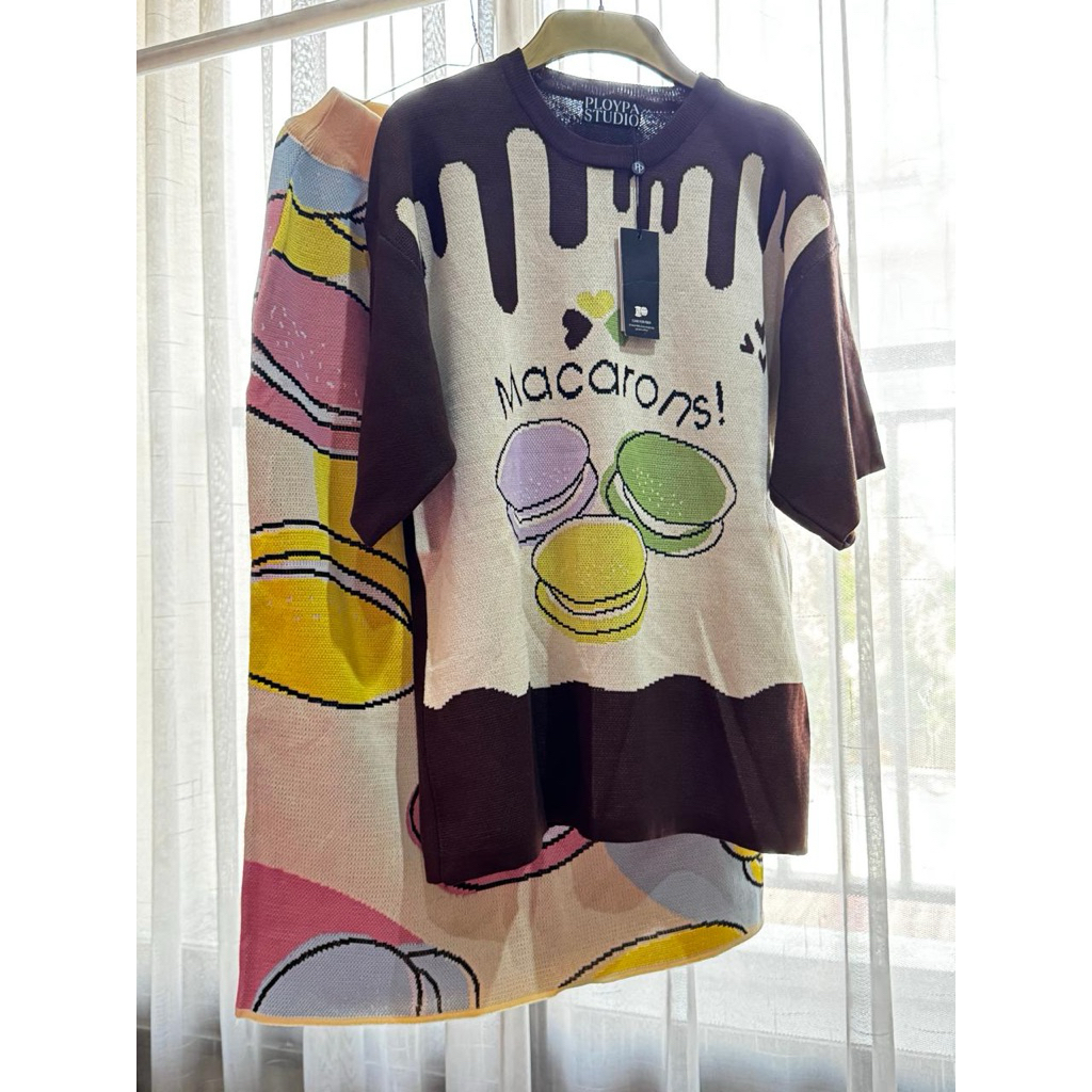 Setelan Rajut Wanita Ploypa Studio bangkok Motif Macarons / One Set Baju & Rok Knit Oversize