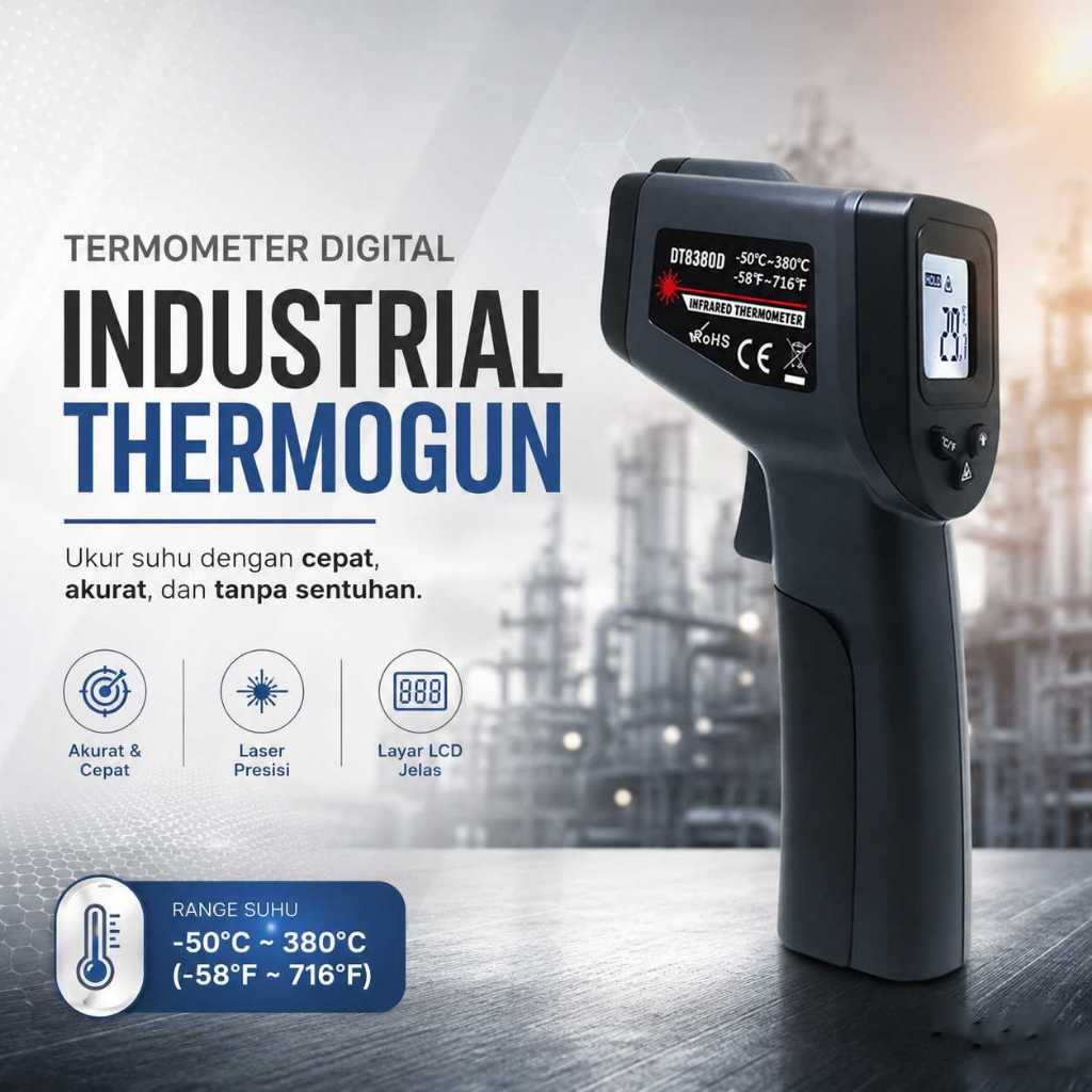 Kaemeasu Termometer Industrial Digital Thermogun Infrared LCD