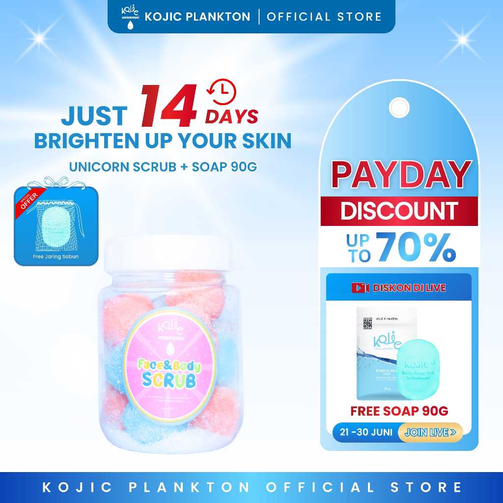 KOJIC PLANKTON - [BUNDLING BOOSTER] UNICORN SCRUB 150GR MINI + BRIGHT & GLOW SOAP 90GR