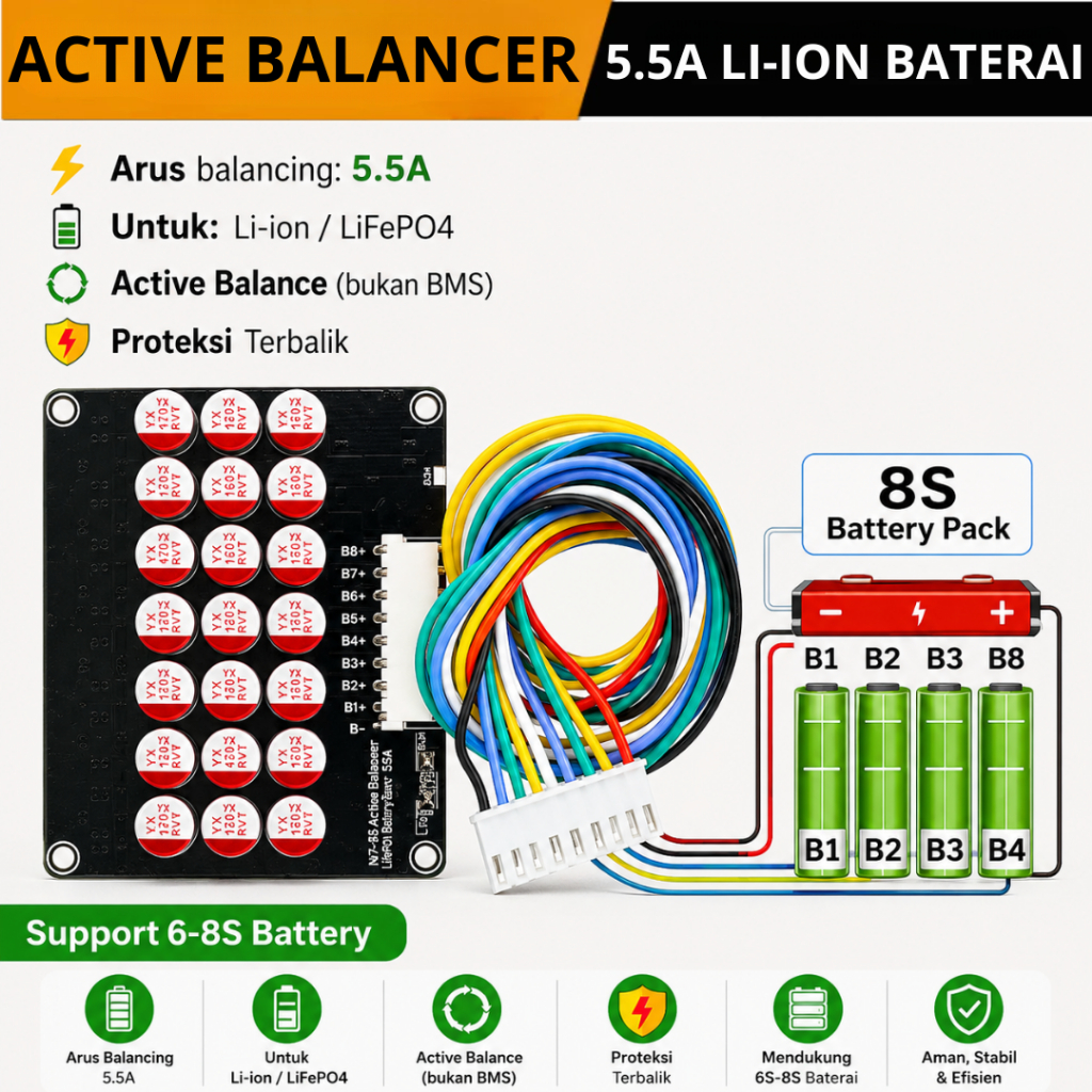 Active Balancer 5.5 A8S Li-ion LiFePO4 Penyeimbang Baterai Balancer Baterai