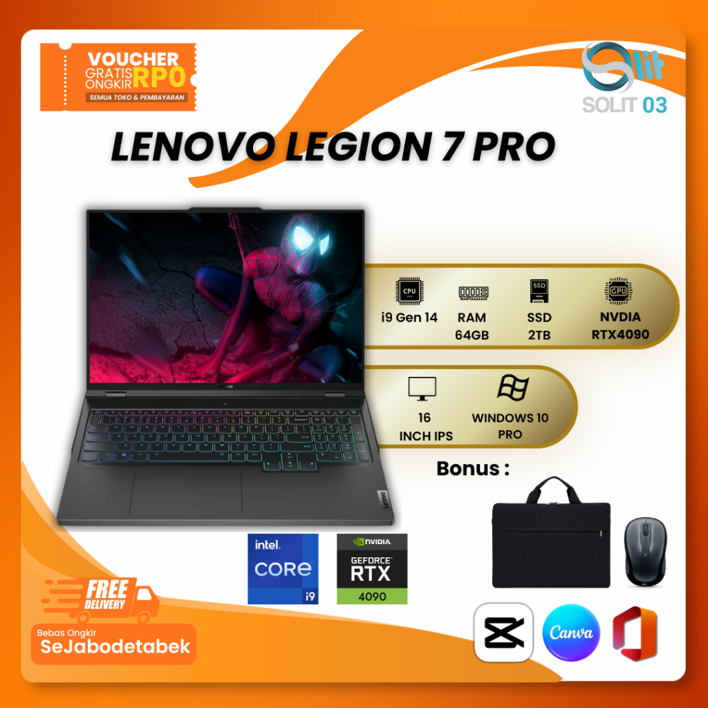 Lenovo Legion Pro 7 i9-14900HX RAM 64GB SSD 2TB RTX 4090 16” 240Hz Win 11 Gaming Laptop Premium
