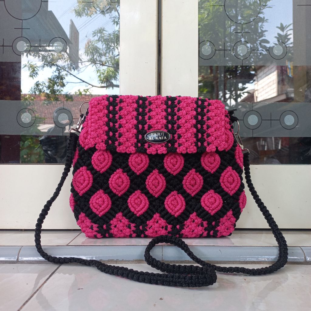 Tas Tali Kur Motif Kerang 3D Al-Kafa set Dompet Wanita Talikur HP Tas TaliKur Selempang  Tutup Mawar