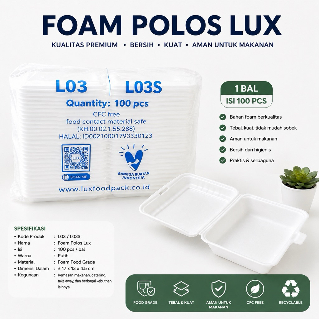 Kotak Makan Styrofoam Putih Polos (LUX)