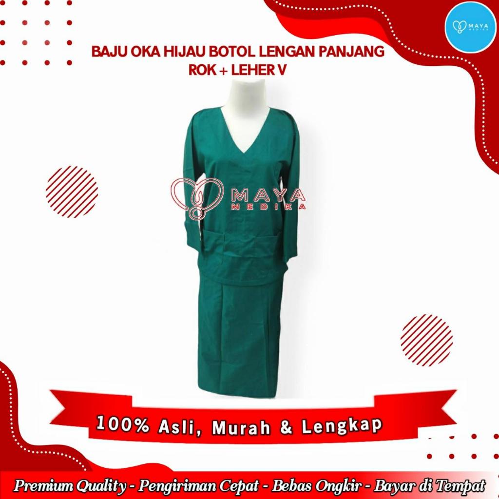 Baju OK Hijau Botol Lgn Panjang - Baju Leher V / Rok