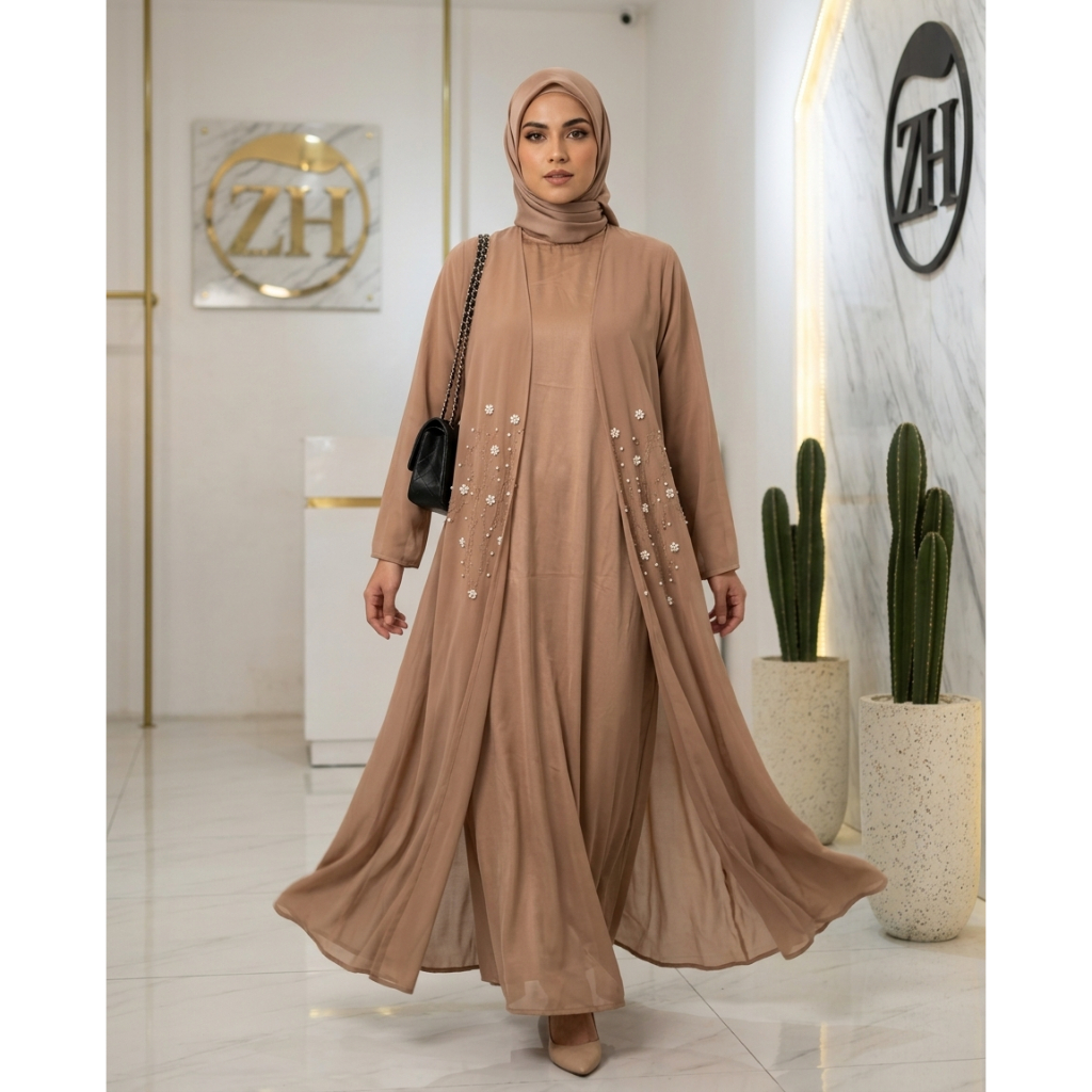 Zakyra Collection | Gamis Wanita Muslim Model Outer Bordir Bahan Premium mix Ceruti Payet Allsize