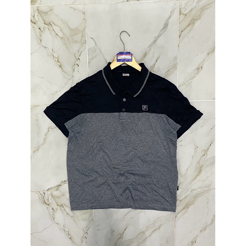 Kaos kerah poloshirt polo jersey outdoor olahrga Fila Tiva 2 warna hitam abu log second