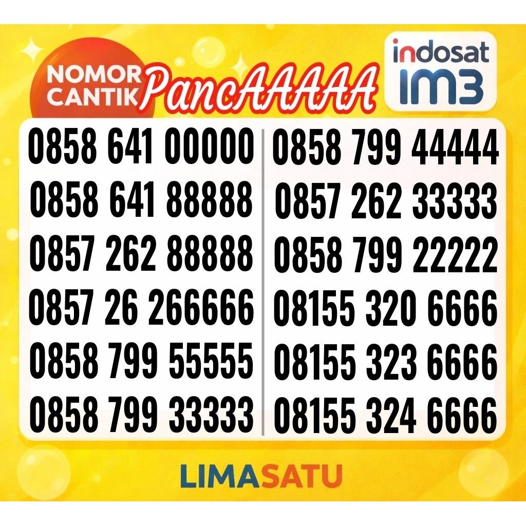 Kartu Perdana Nomor Cantik Indosat IM3 PANCA 88888 00000 99999 77777