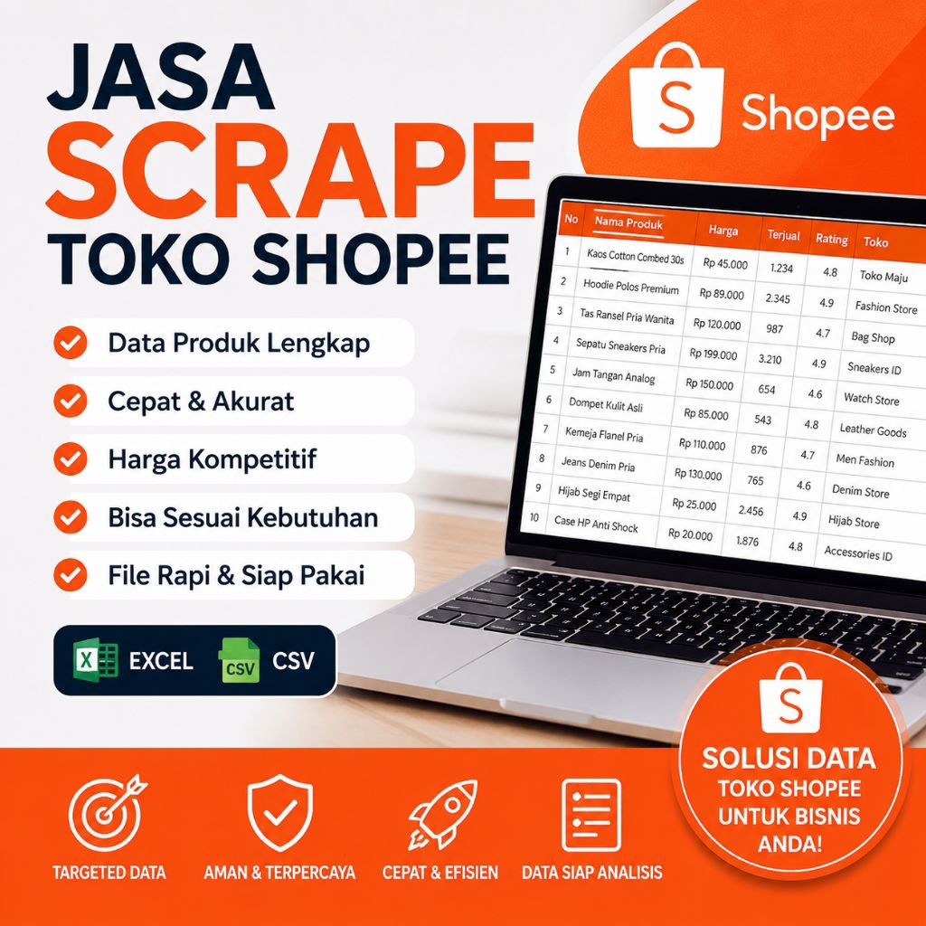 Jasa Scrape Produk Shopee | Export Data Produk, Harga, Stok, Gambar & Link | Cepat & Rapih