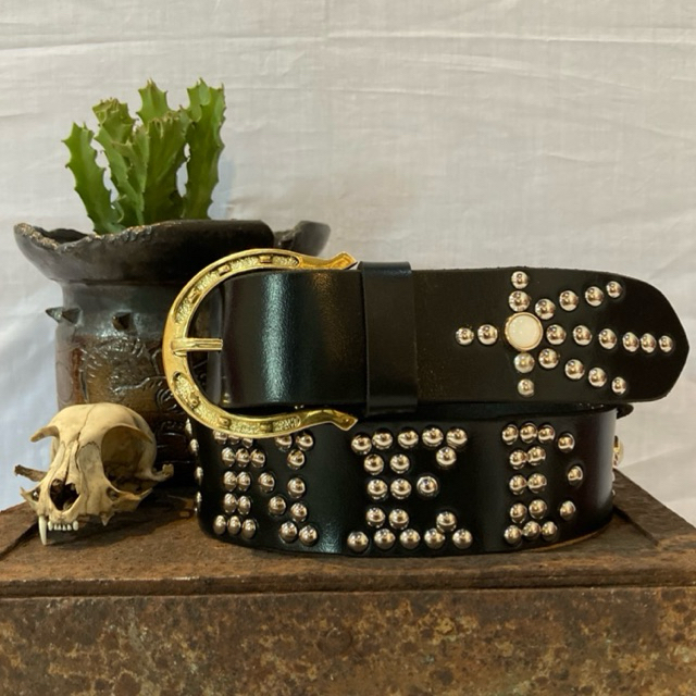 BKW Studded Leather Belt (Stoned Pattern)
