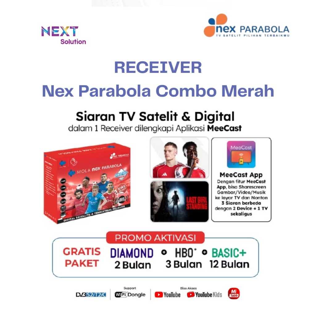 NEX PARABOLA - Receiver Combo Merah HD Original DVB T2 TV Digital & Satelit Garansi Resmi