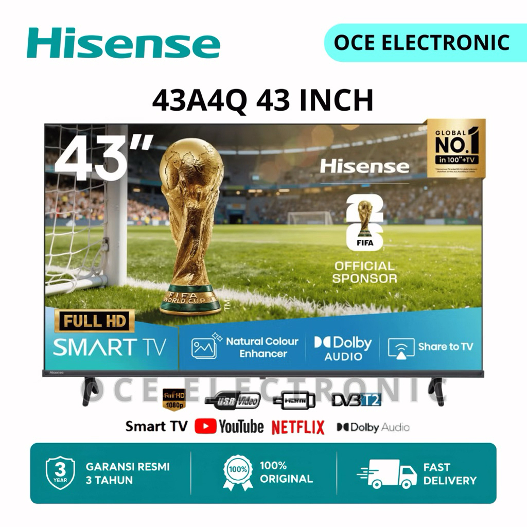 HISENSE LED TV 43A4Q 43 INCH SMART TV [GARANSI RESMI]