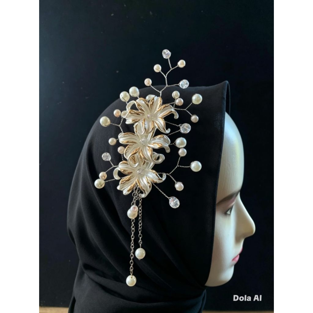 Bros hijab mutiara modern /Bros hijab juntai bunga/ headpiece devya