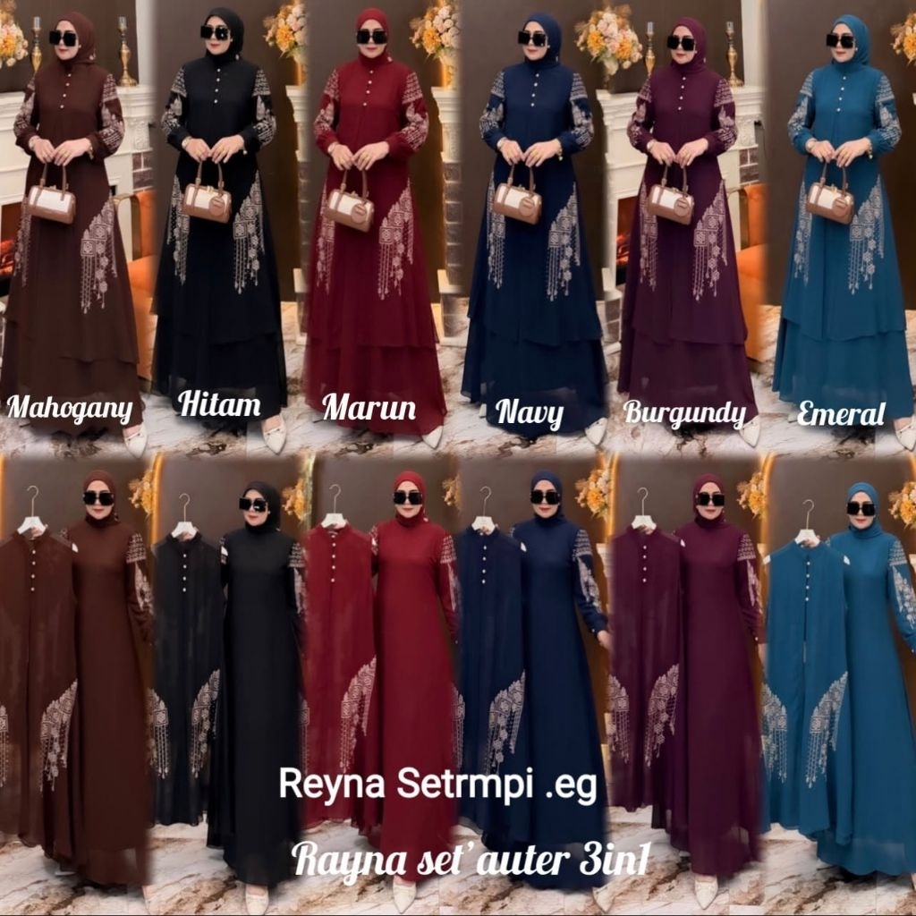 REYNA SET ROMPI 3IN1 +HIJAB GAMIS FASHION TERBARU KEKINIAN DAN ELEGAN BEST SELLER