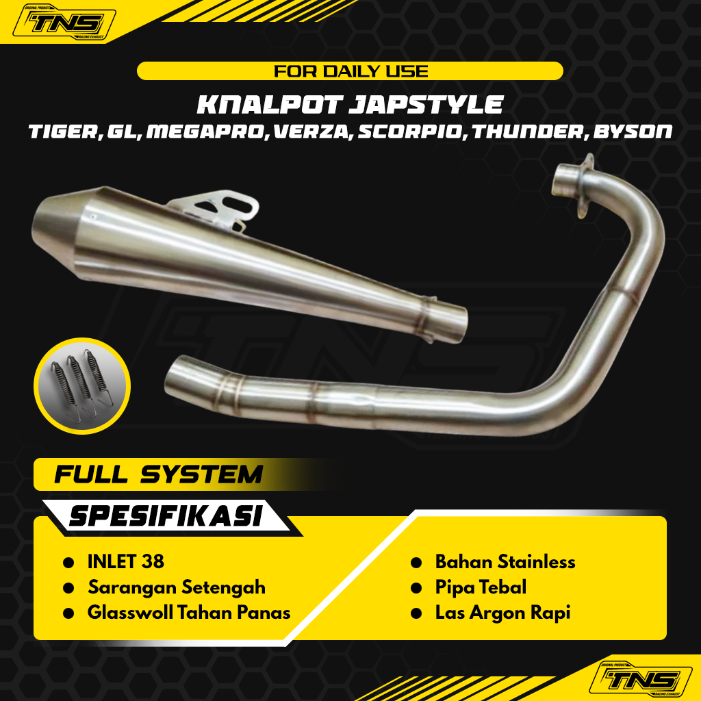 knalpot japstyle tiger gl megapro verza scorpio thunder byson