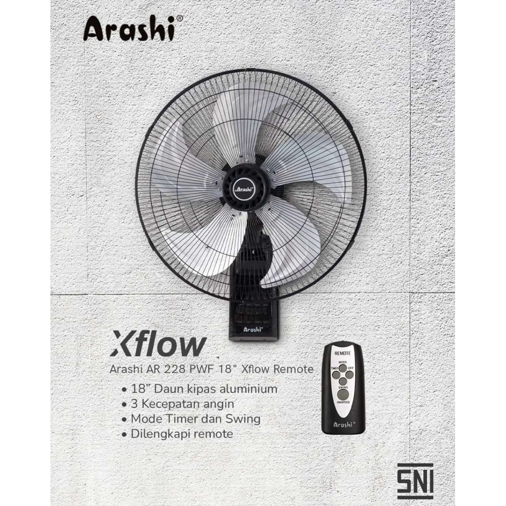 [ Arashi ] Kipas Angin Dinding Arashi AR 228 PWF 18 Inch Xflow + Remote